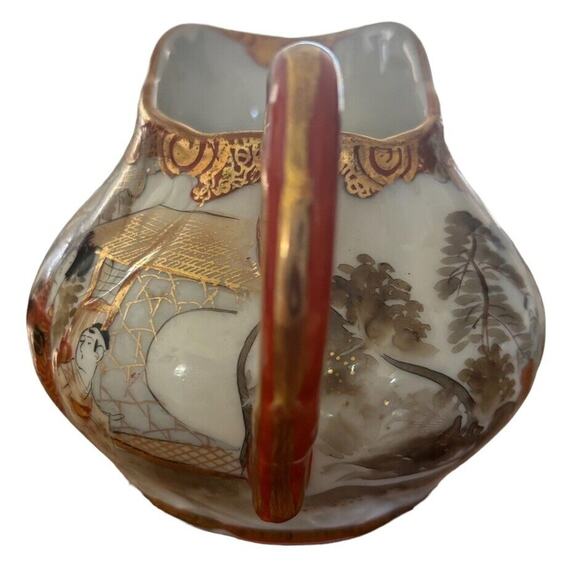 Japanese Ceramic Satsuma Moriage Ware Creamer Jug Geisha Vintage Mid Century 5” - Picture 3 of 6
